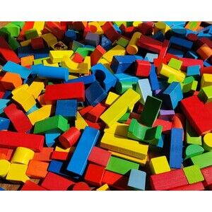 HUGE Lot Of Approx 360 Colorful Wooden Blocks Almost 14lbs Building Toys Colors